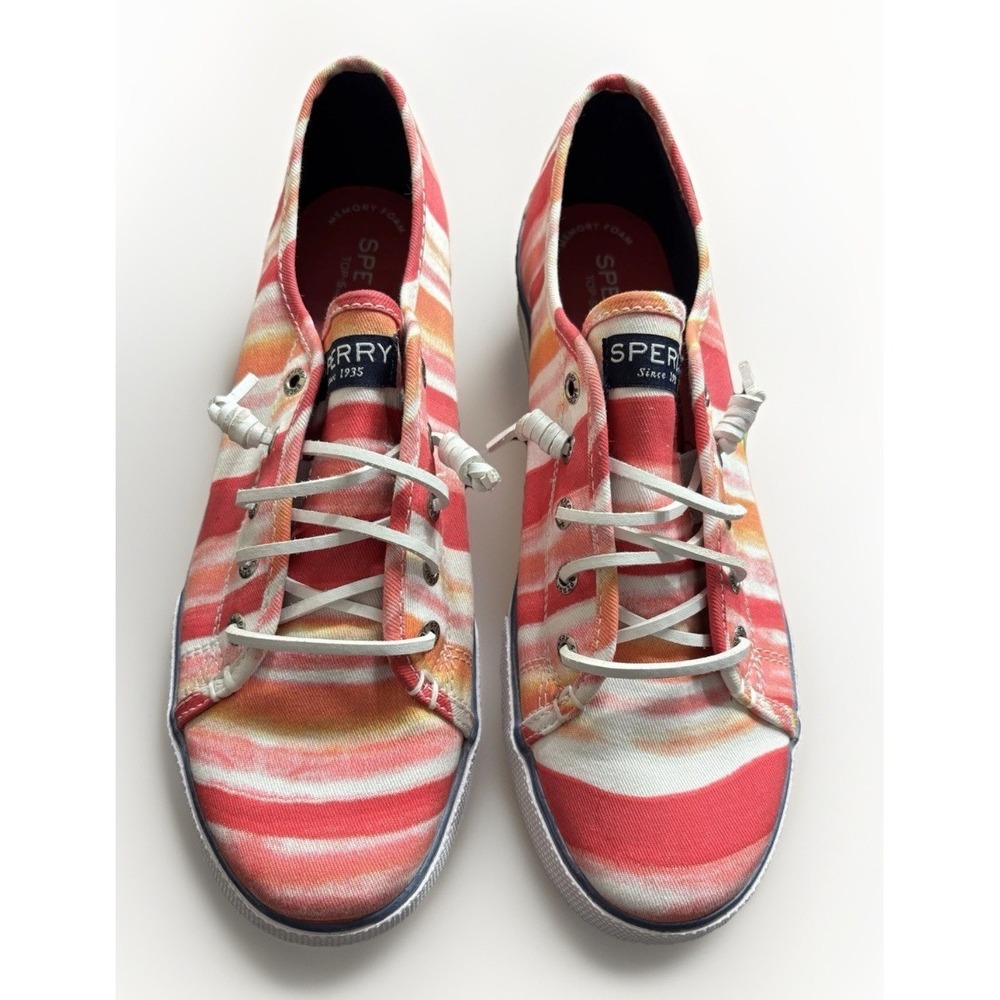 SPERRY Top Sider Women's 6M Sea coast Watercolor Print Shoes Pink Orange Preppy